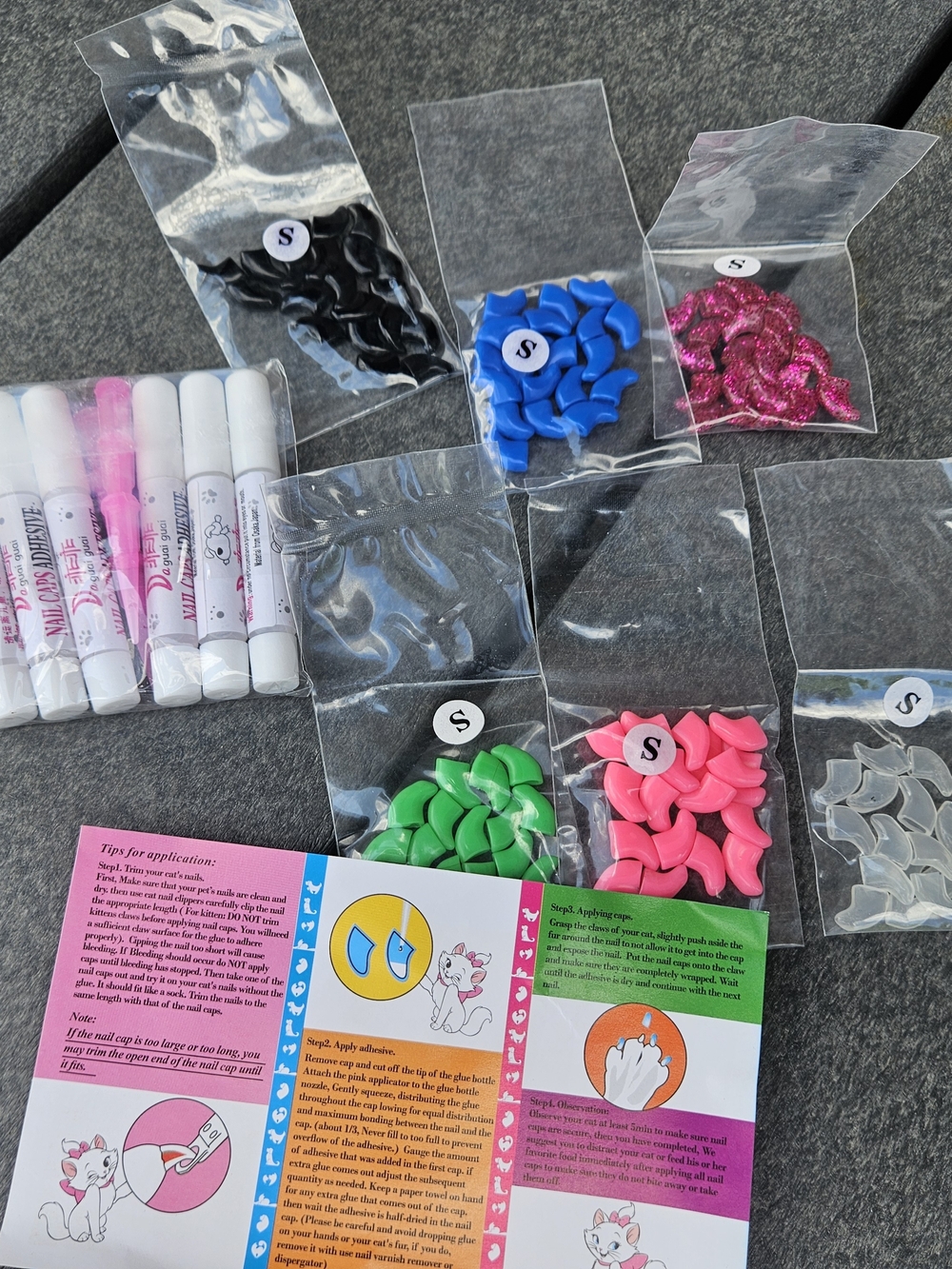 120pc Cat Nail Caps – Size Small – Multiple Colours + Adhesive